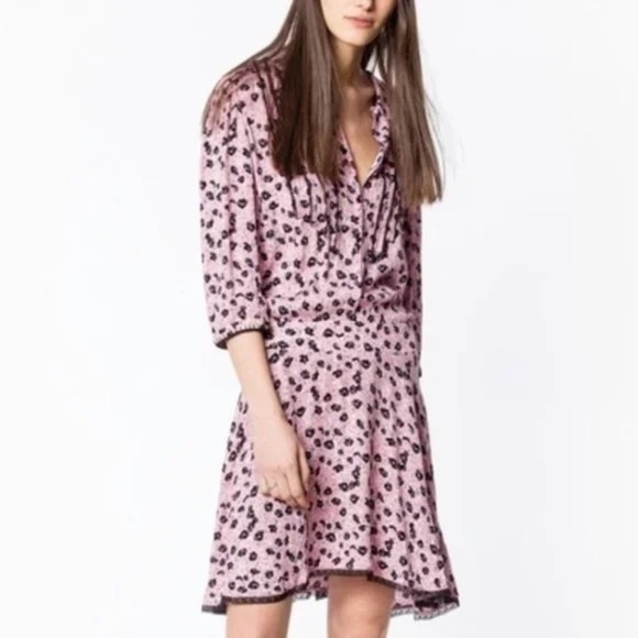 Zadig & Voltaire Women's Pink Floral Long Sleeve Raspail Print Dress Size XS - Picture 1 of 13